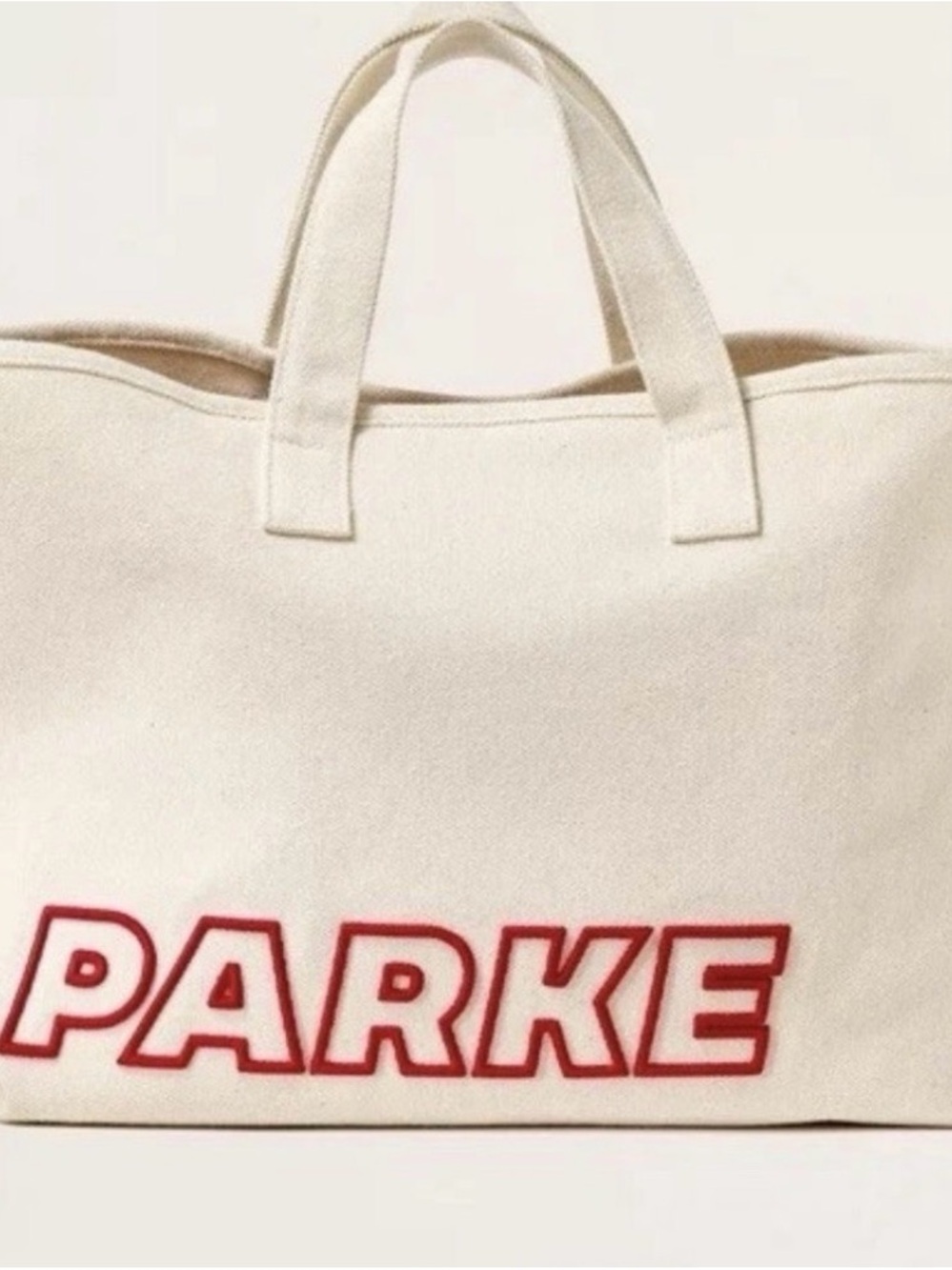Parke Ivory Canvas Tote Bag with Red Logo